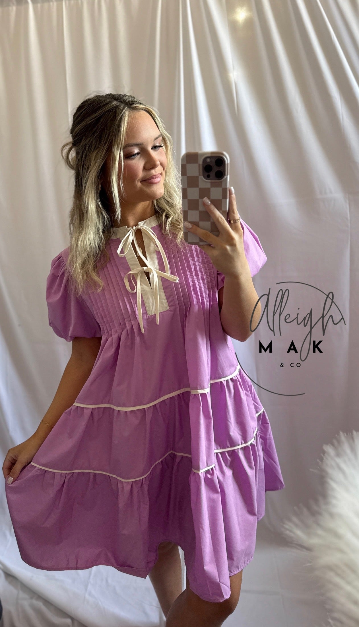 Sweet Lilac Bubble Sleeve Mini Dress