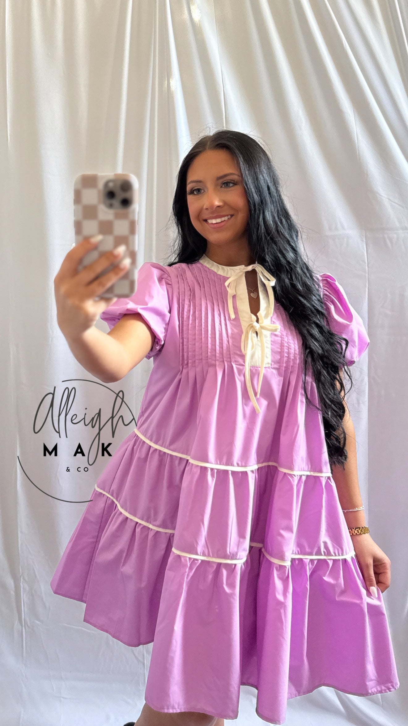 Sweet Lilac Bubble Sleeve Mini Dress