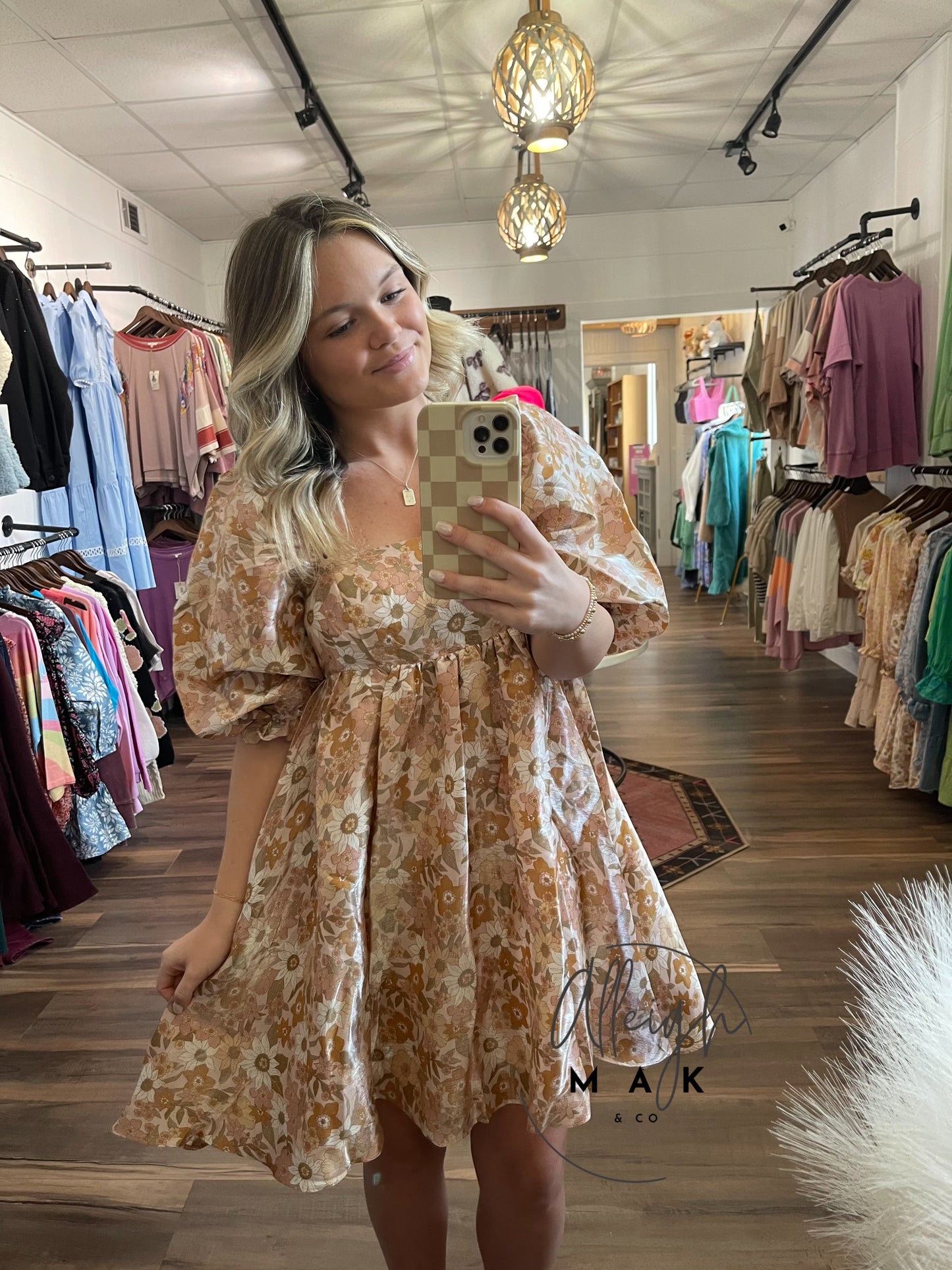 Beige Floral Sheer Dress