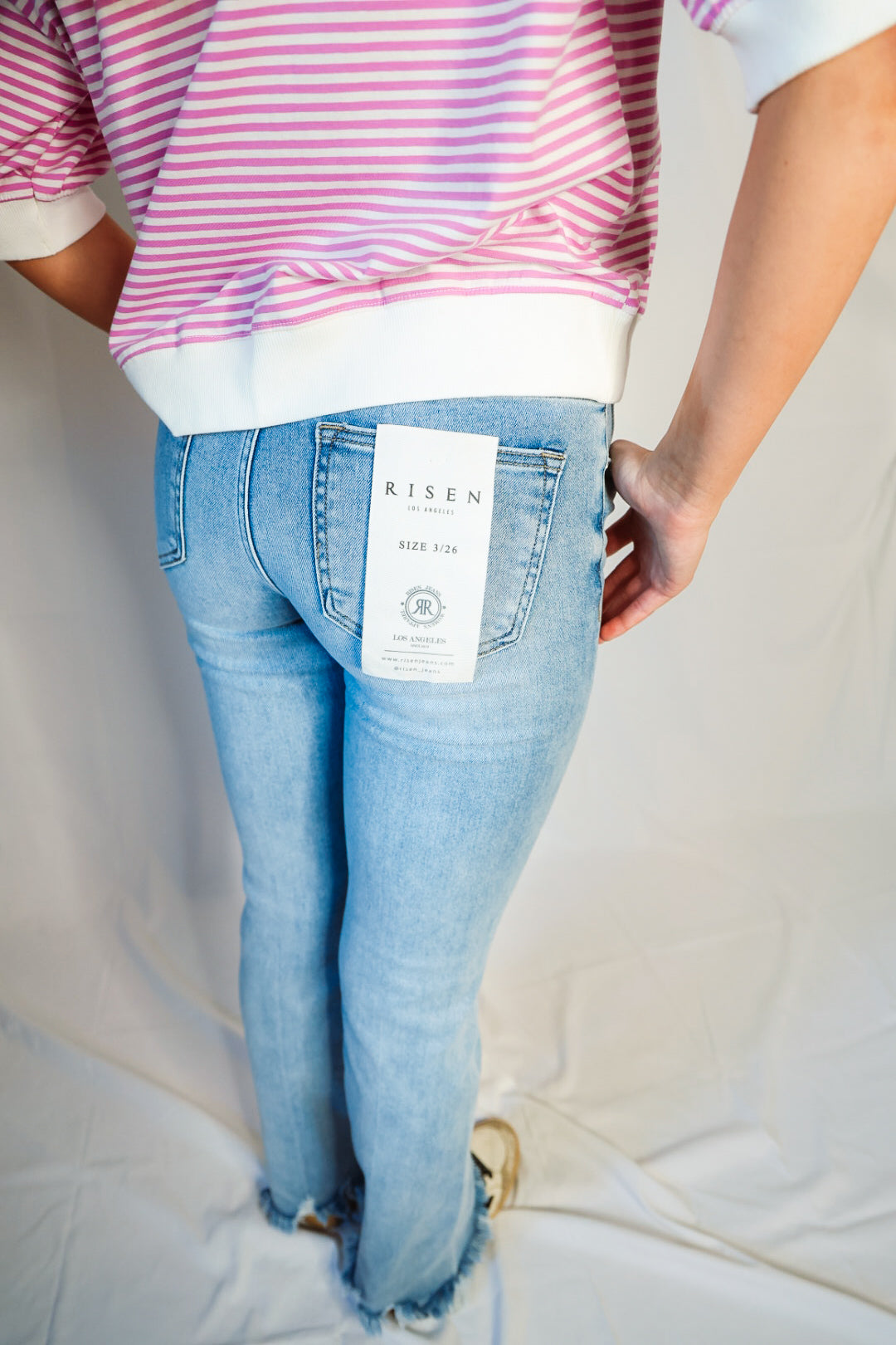 Risen Mid Rise Flare-Fray Hem Detailed Jeans with Tummy Control