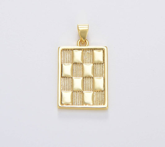 Gold Filled Draughts Rectangle Bar Charm Pendant