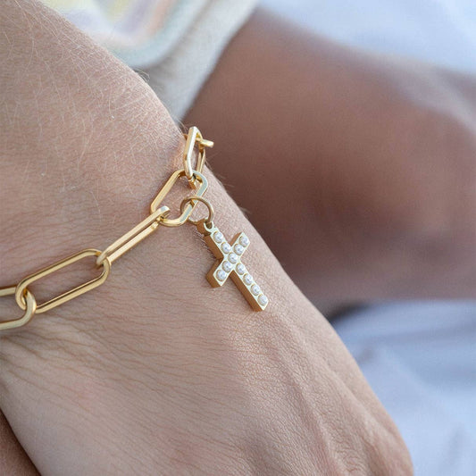 Pearl Beaded Cross Charm