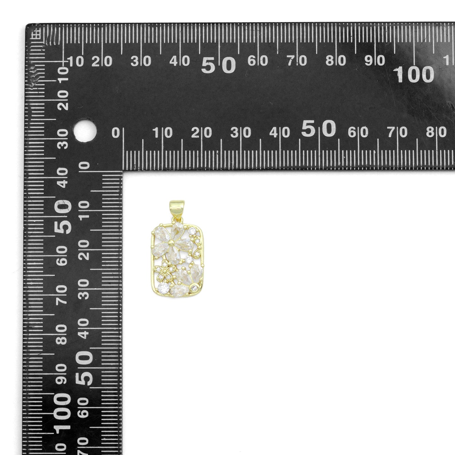 Baguette CZ Flower Rectangle Charm Pendant