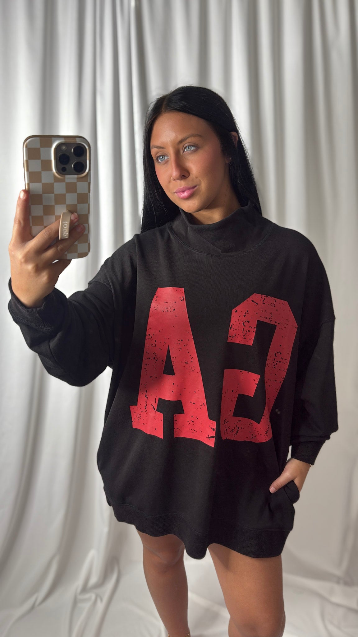 Oversized GA Mock Neck Garment Dye Print Sweatshirt