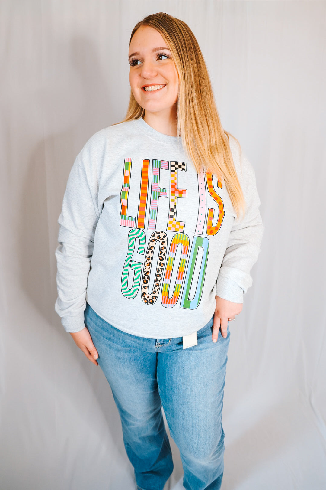 Life Is Good Patchwork Graphic Sweatshirt