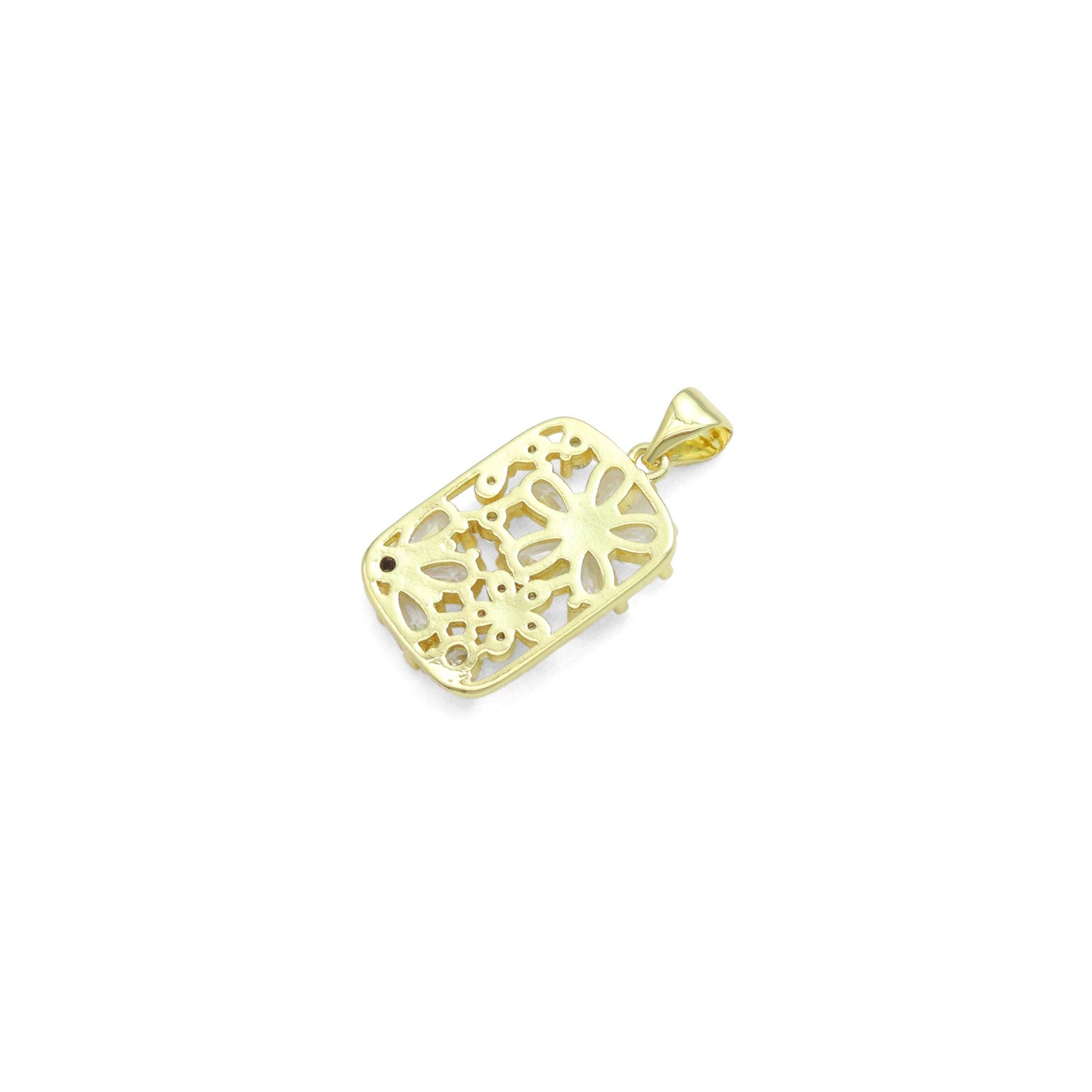 Baguette CZ Flower Rectangle Charm Pendant