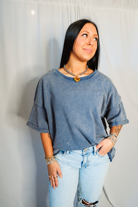 Mineral Washed Round Neck Top