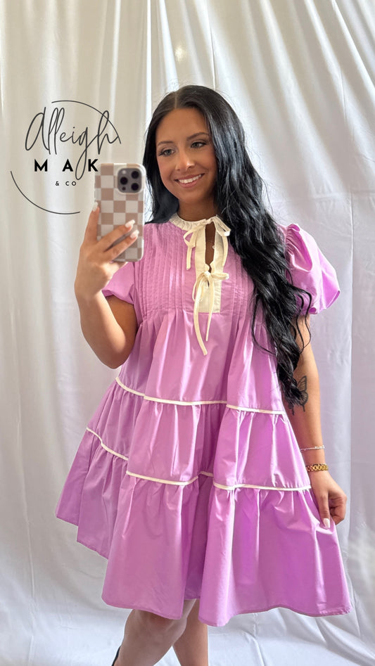 Sweet Lilac Bubble Sleeve Mini Dress