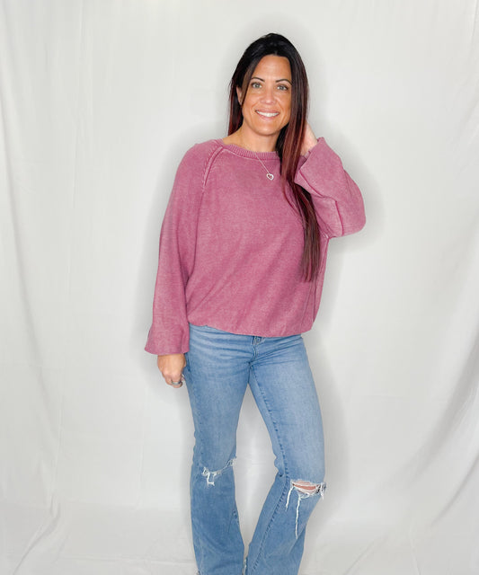 Mineral Washed Knitted Orchid Sweater Top