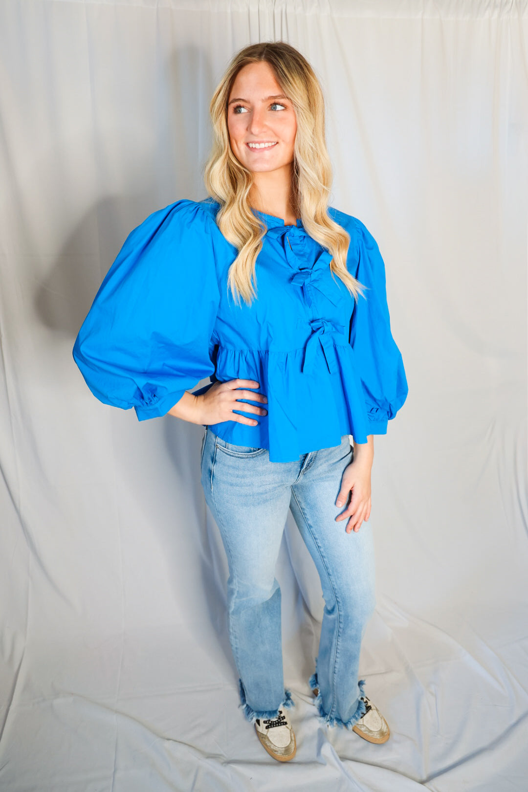 Chic and Sweet Bow Tie Peplum Top - Cobalt Blue
