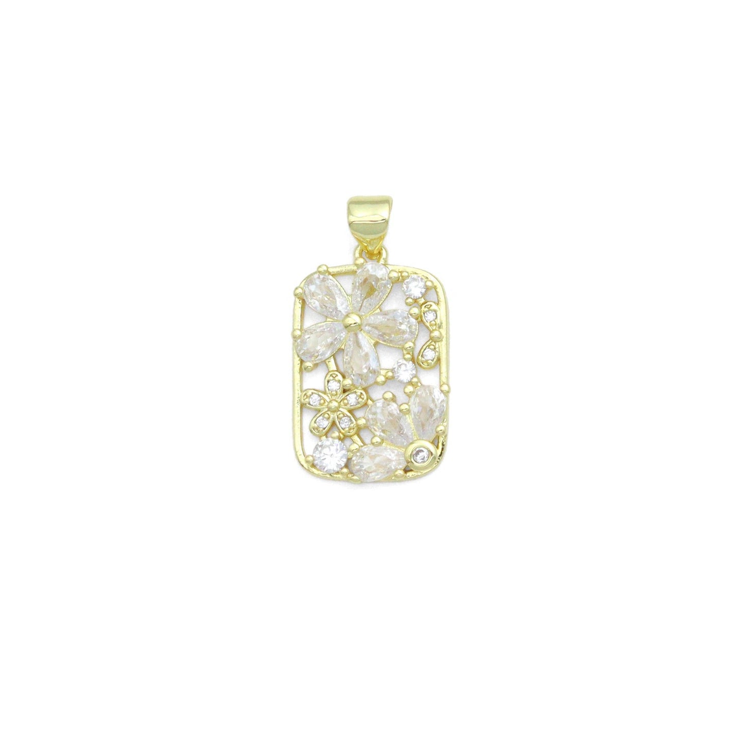 Baguette CZ Flower Rectangle Charm Pendant