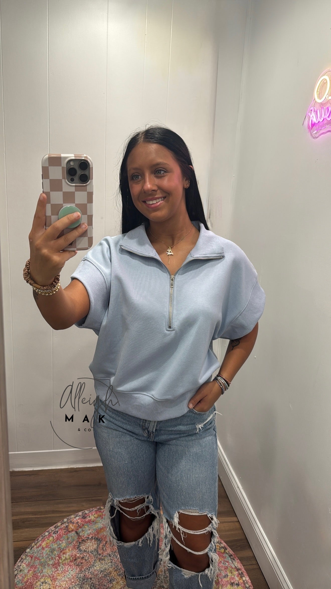 Mock Neck French Terry Short Sleeve Sweat Shirt