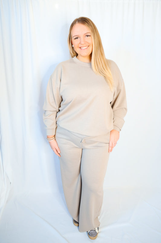 Scuba Crewneck Pullover & Pants Set Plus, Cocoa