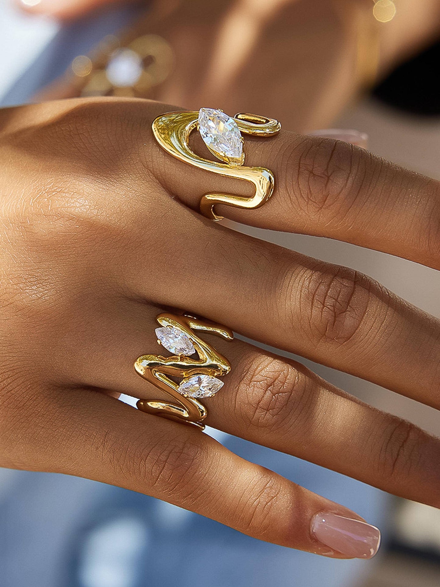 Lumi 18K Gold Non-Tarnish Abstract CZ Open Ring