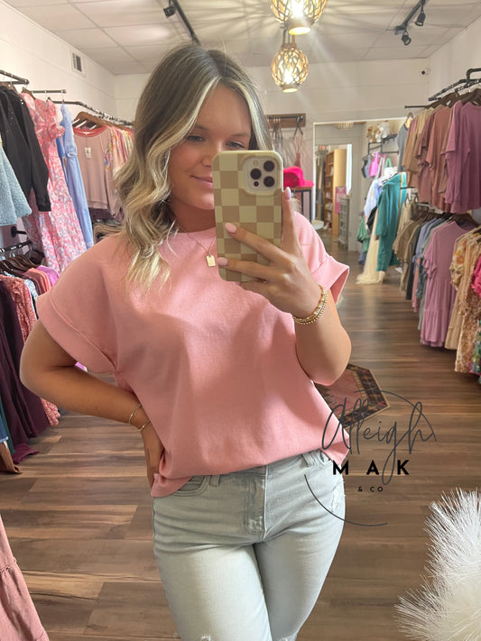 Soft Knit Short Sleeve Pink Top