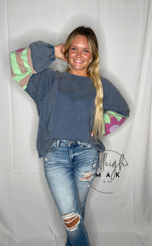 Flower Patch Terry Knit Washed Pullover