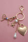 PORCELAIN BOW HEART TEDDY BEAR PEARL BAG CHARM