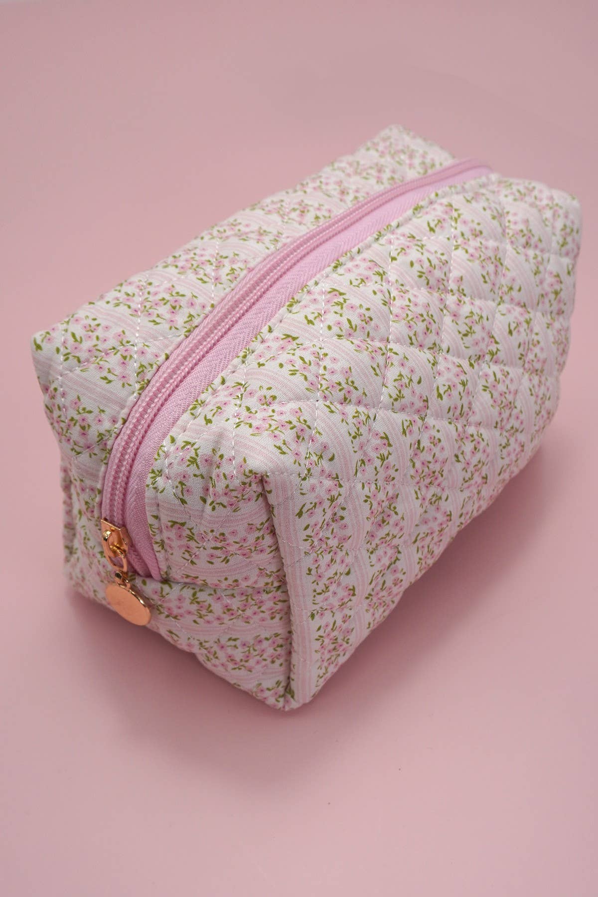 FLORAL QUILTED COTTON DITSY COSMETIC POUCH BAG