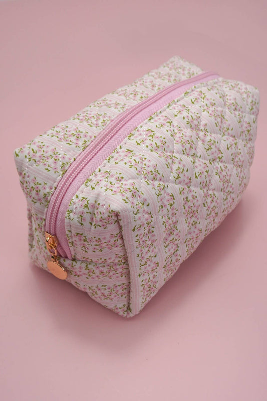 FLORAL QUILTED COTTON DITSY COSMETIC POUCH BAG