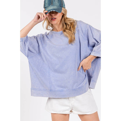 Three Quarter Sleeves Mineral Wash Top