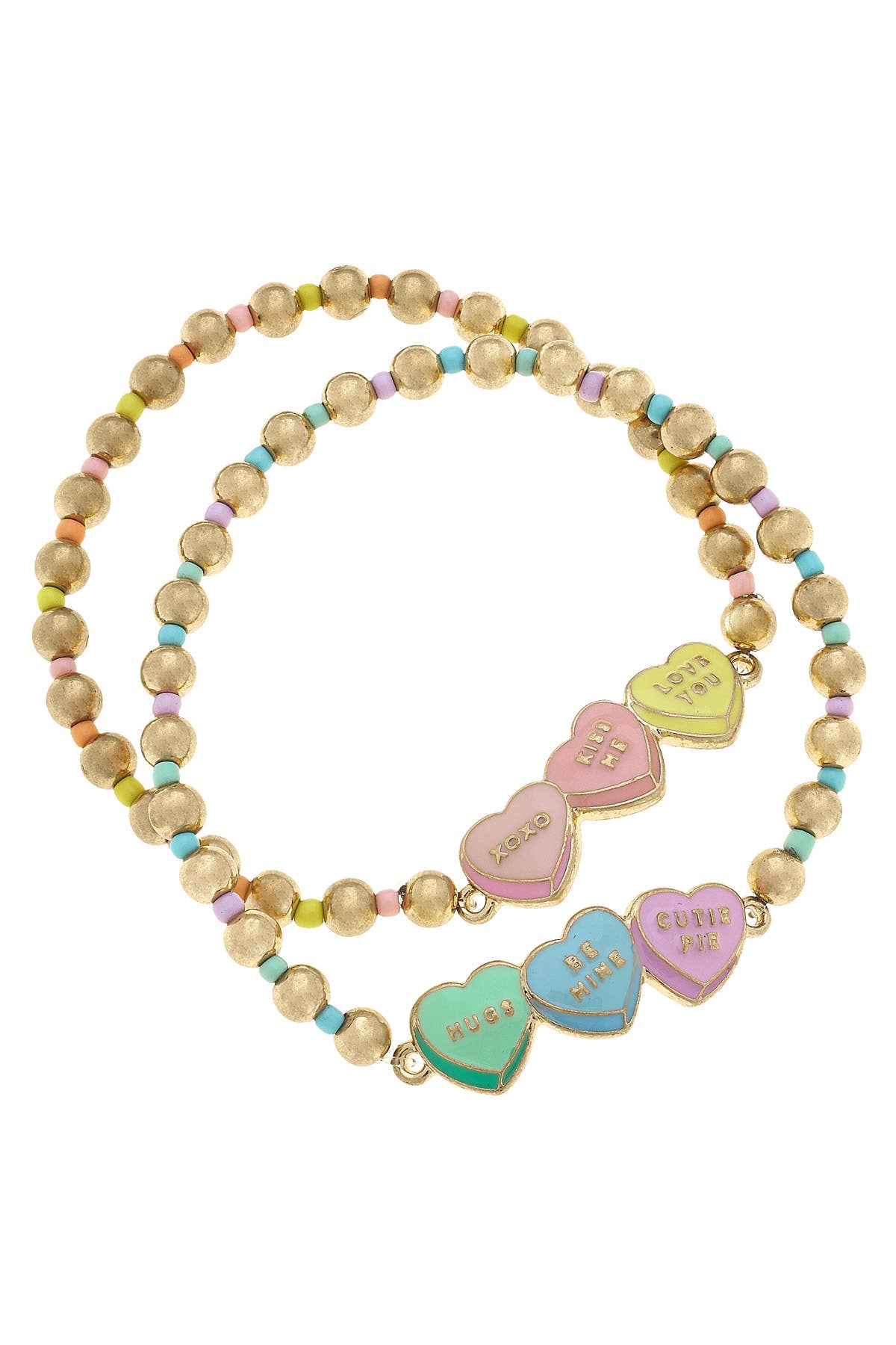 Conversation Hearts & Ball Bead Stretch Bracelets