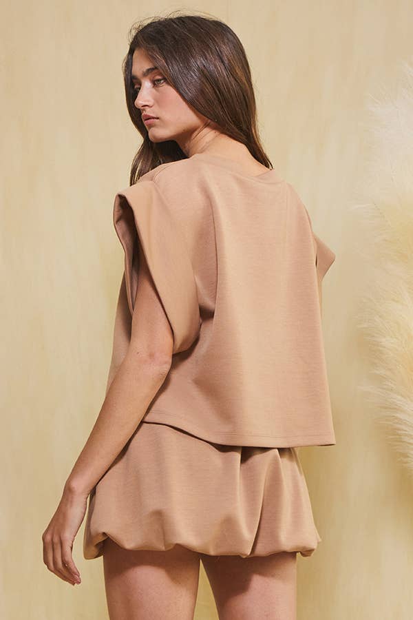Solid Scuba Fold Wide Sleeves Top