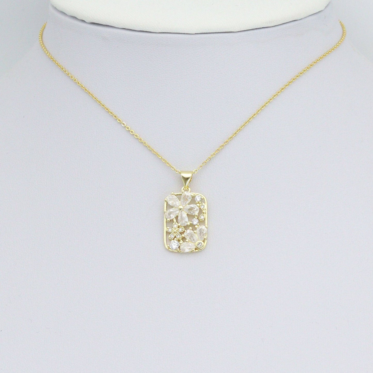 Baguette CZ Flower Rectangle Charm Pendant