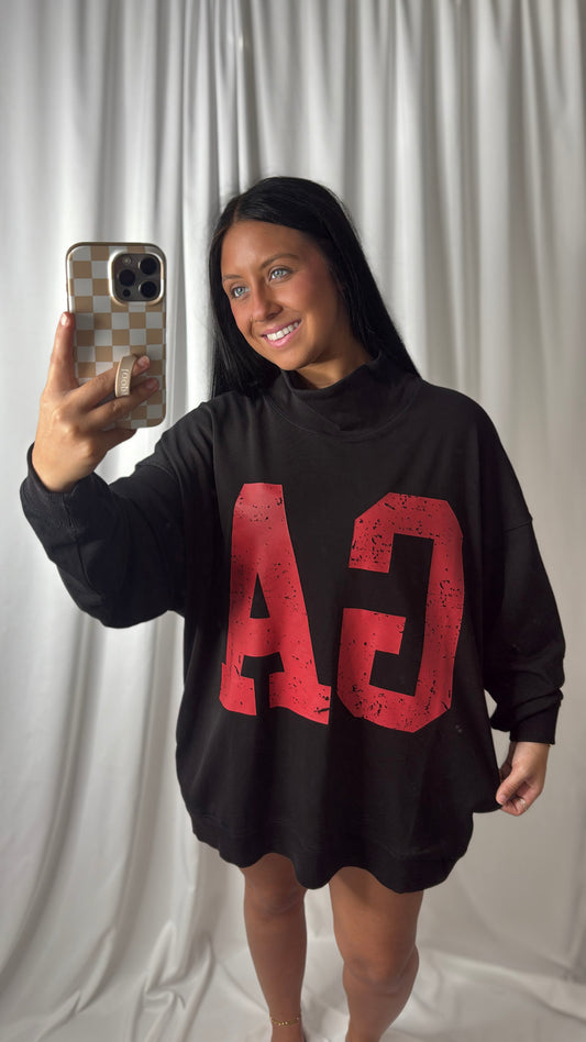 Oversized GA Mock Neck Garment Dye Print Sweatshirt