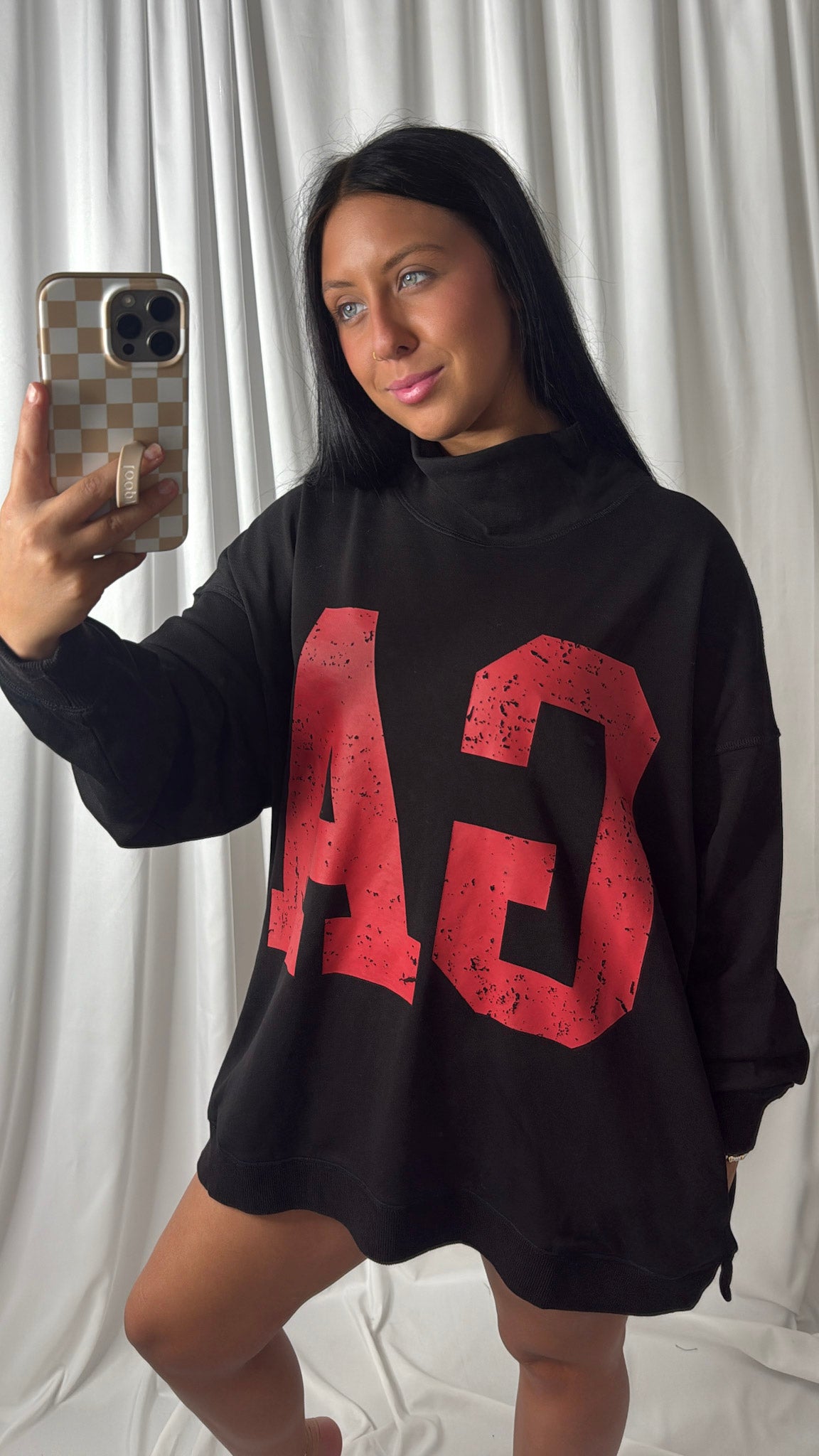 Oversized GA Mock Neck Garment Dye Print Sweatshirt