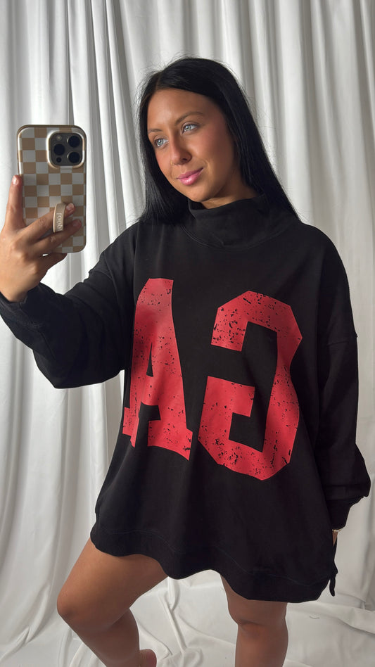 Oversized GA Mock Neck Garment Dye Print Sweatshirt
