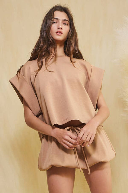 Solid Scuba Fold Wide Sleeves Top