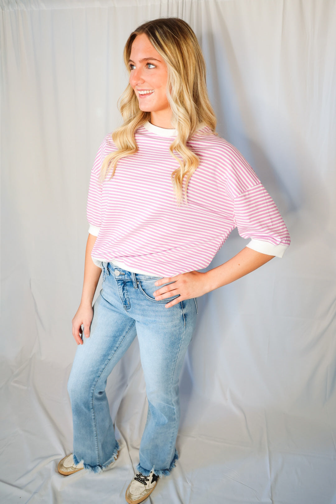 Striped Contrast Trim Banded Bottom Top