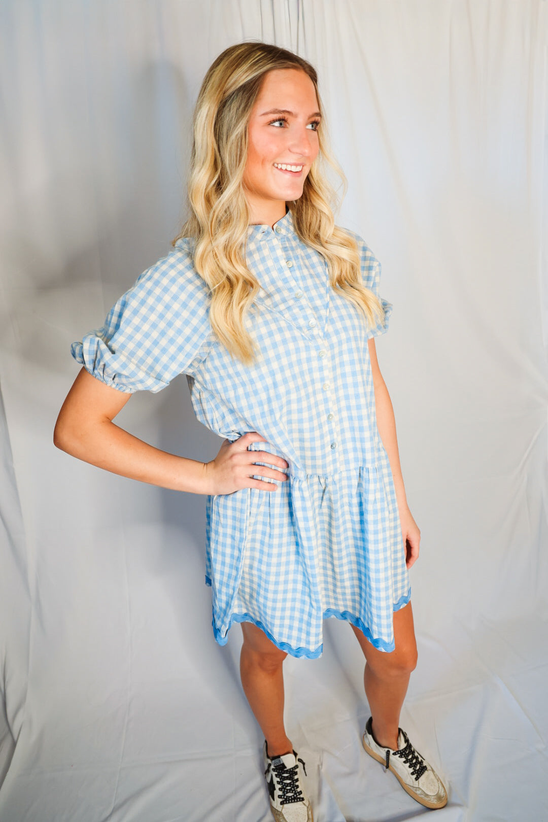 The Rachel Checkered Half Button Down Mini Dress