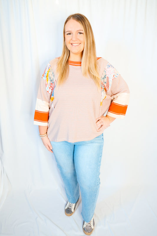 Mix Print Stripe Top