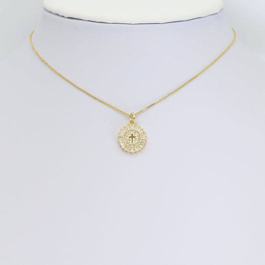 Baguette CZ hollow Out Cross Coin Charm