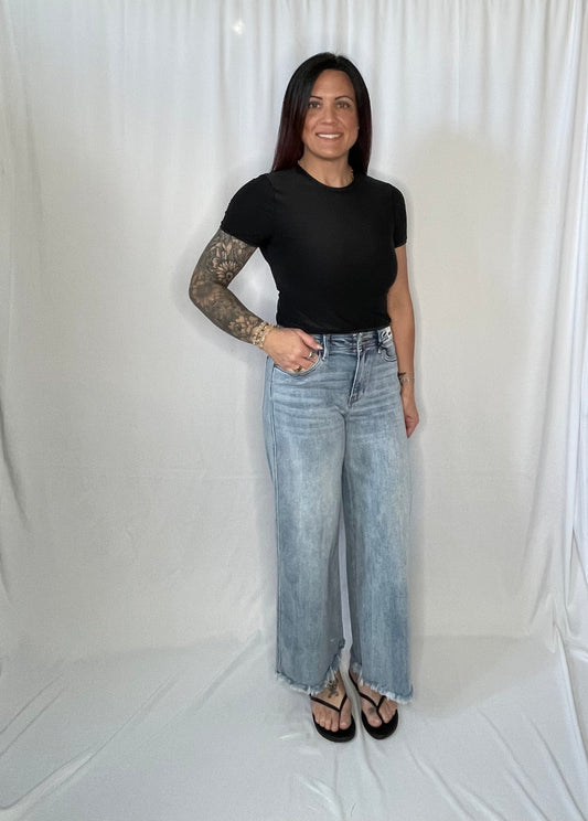 Judy Blue Mid Rise Wide Leg + Hollywood WB + Fray Hem