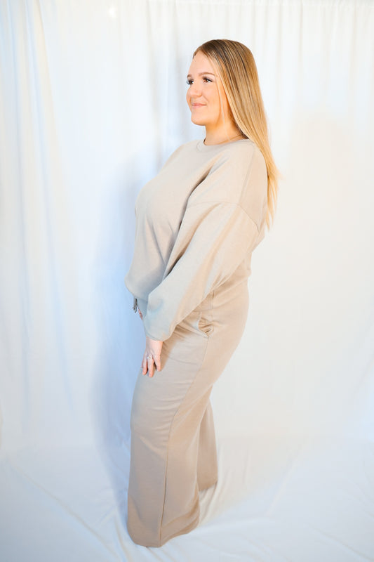 Scuba Crewneck Pullover & Pants Set Plus, Cocoa