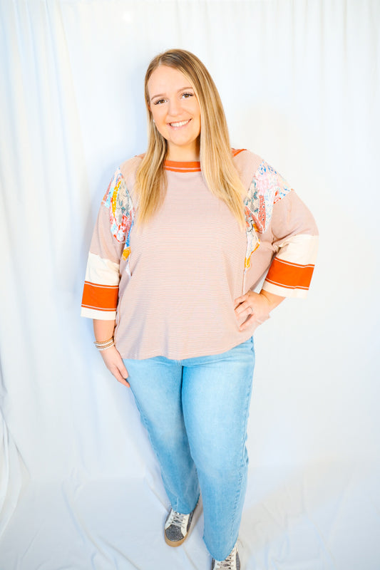 Mix Print Stripe Top