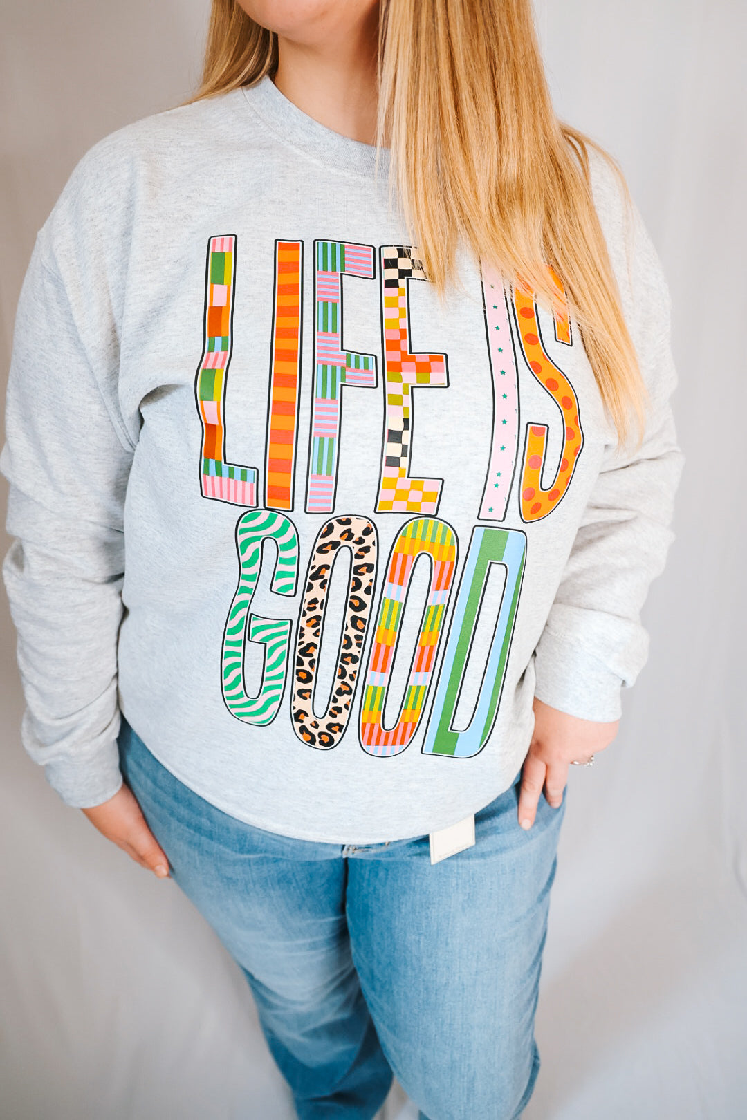 Life Is Good Patchwork Graphic Sweatshirt