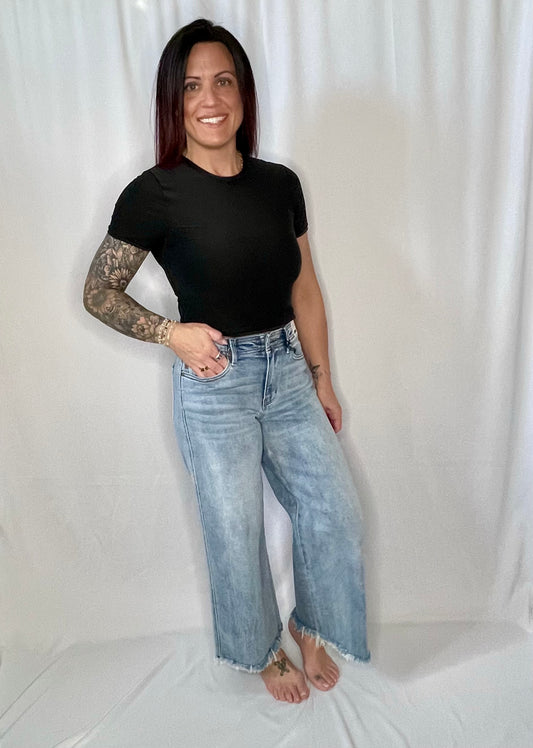 Judy Blue Mid Rise Wide Leg + Hollywood WB + Fray Hem