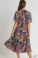 Floral Print A-Line Midi Dress with Tassel Tie