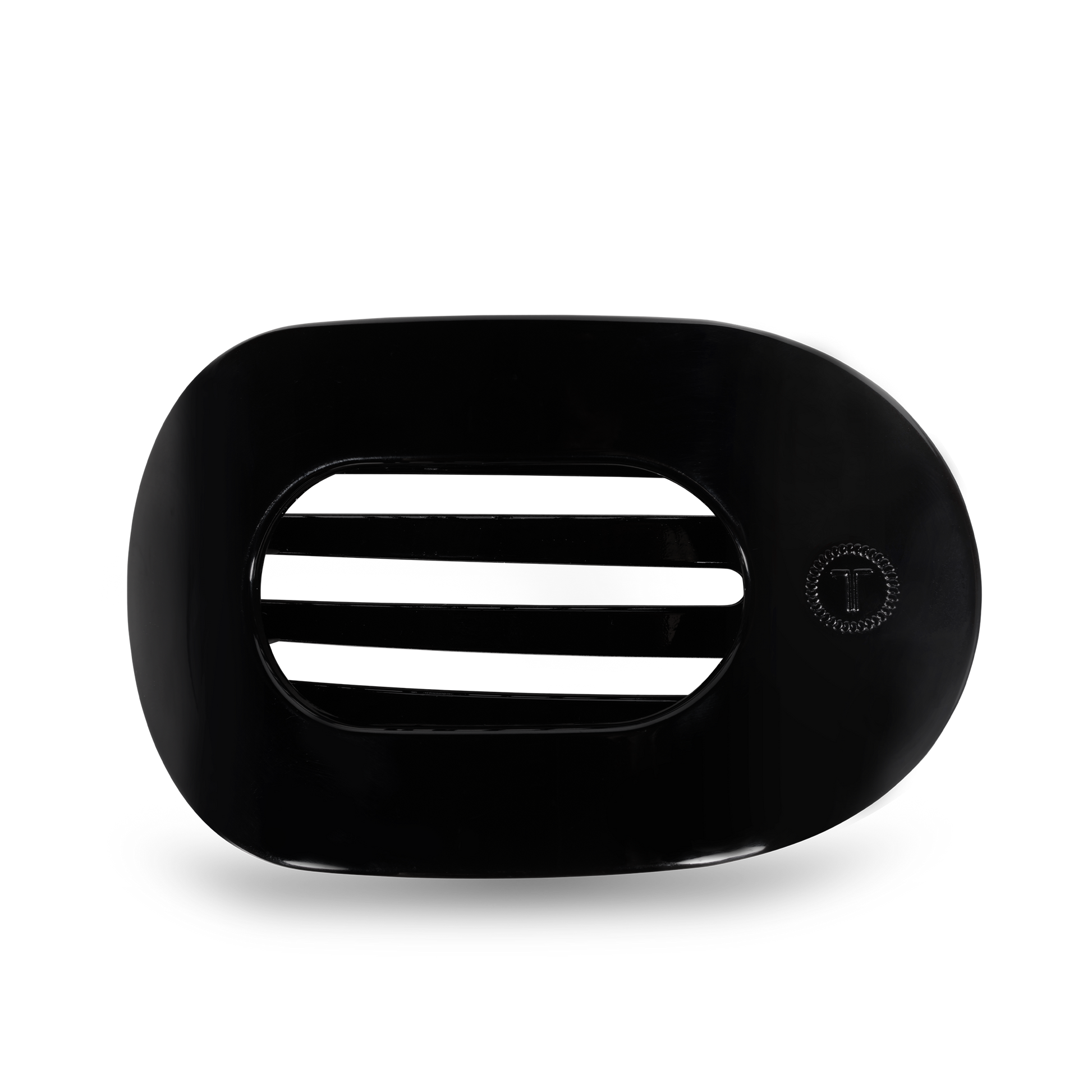 Black teleties round hair clip on a white background