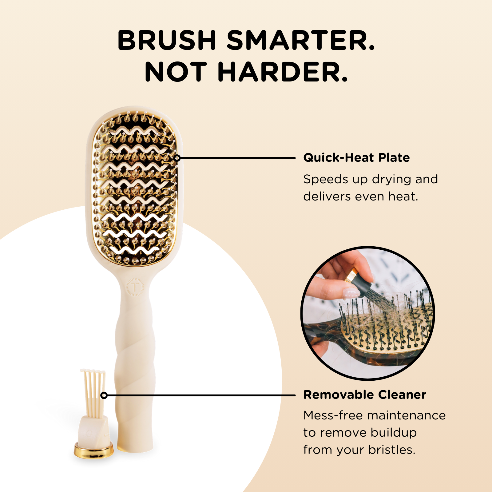 teleties tan vented hair brush all hair types with quick heat plate