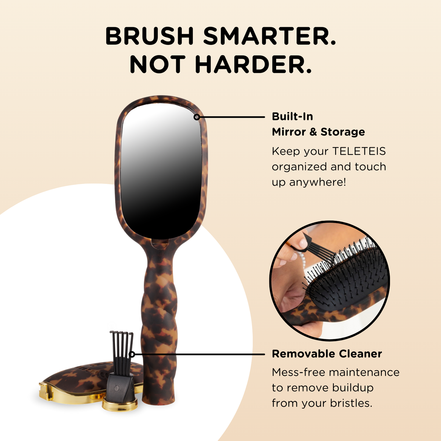 Brown tortoise hair brush with features