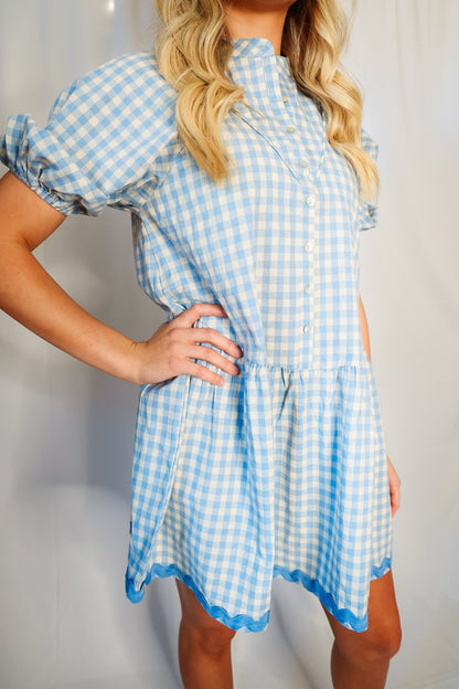 The Rachel Checkered Half Button Down Mini Dress