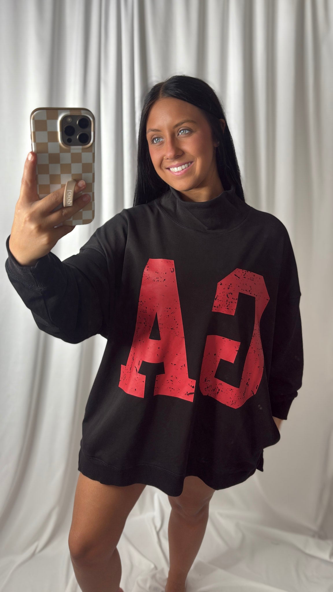 Oversized GA Mock Neck Garment Dye Print Sweatshirt