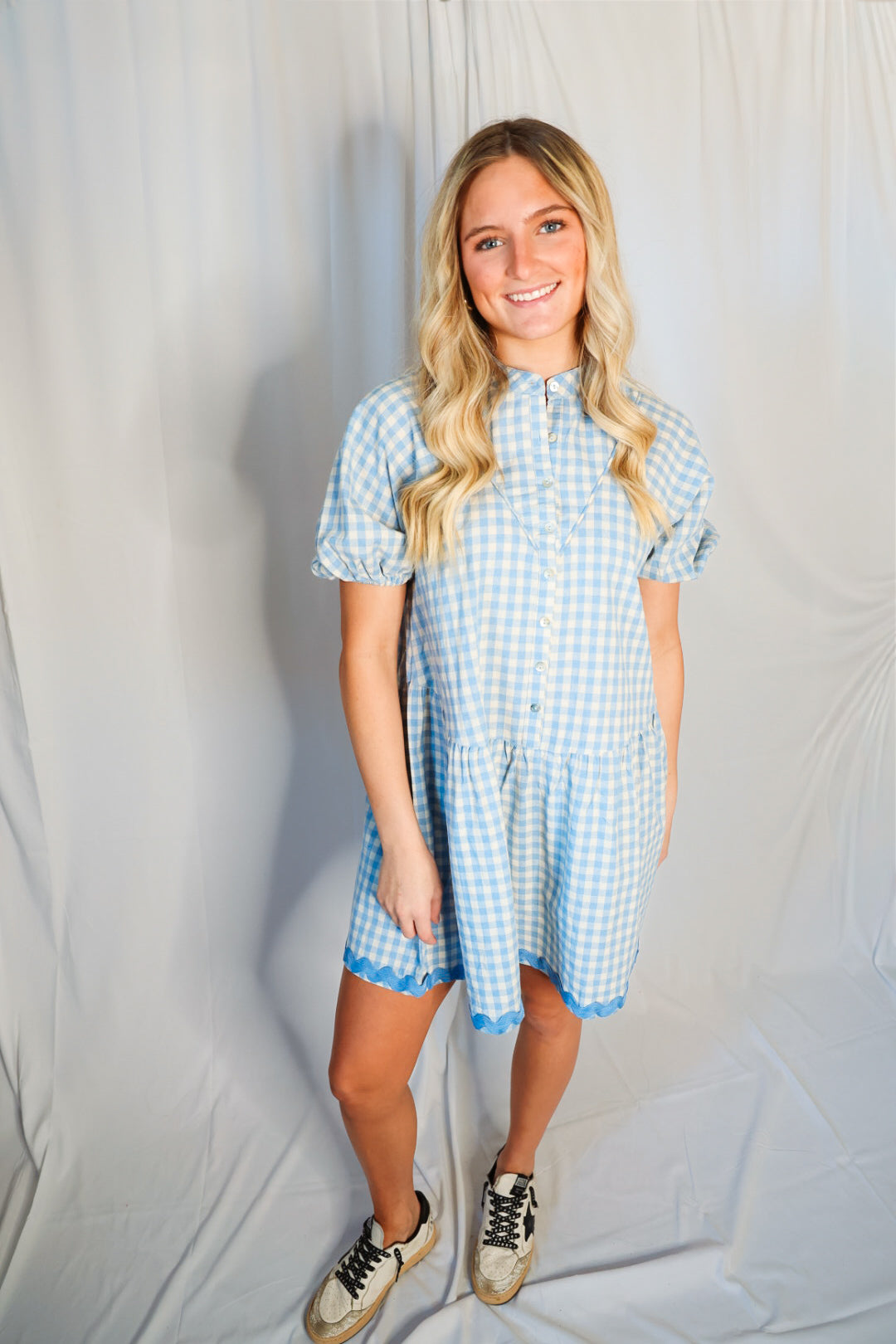 The Rachel Checkered Half Button Down Mini Dress