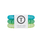 Set of green and blue hair ties with Teleties branding on a white background