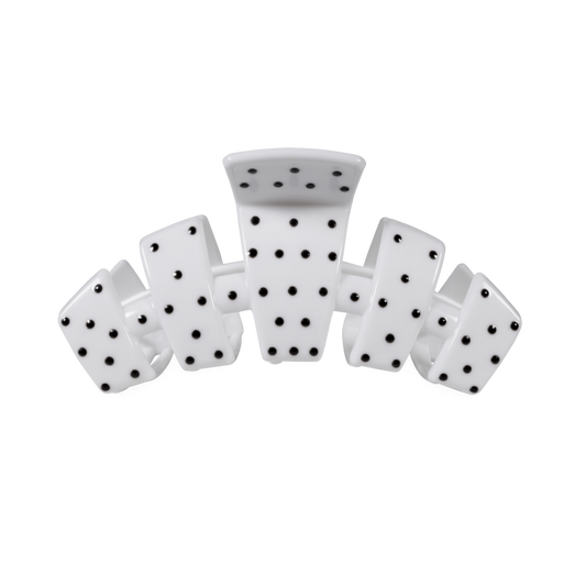 White and black polka dot hair clip for all hair types