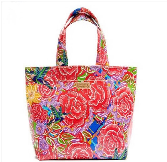 Colorful hummingbird floral print consuela mini bag
